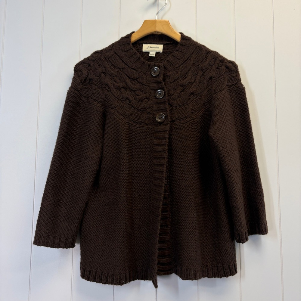 St Johns Bay Y2K Dark Academia Cable Knit Cardigan Sweater Women Large Heritage